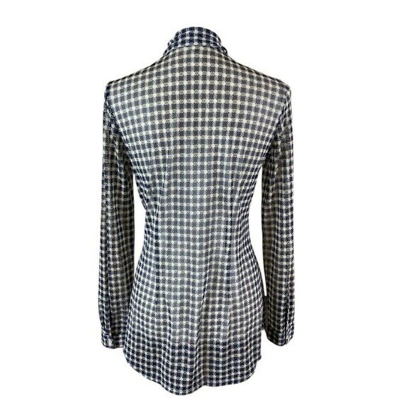 Cabi Blue White Sheer Gingham Button Front Shirt Long Sleeve Size Small - Picture 5 of 6